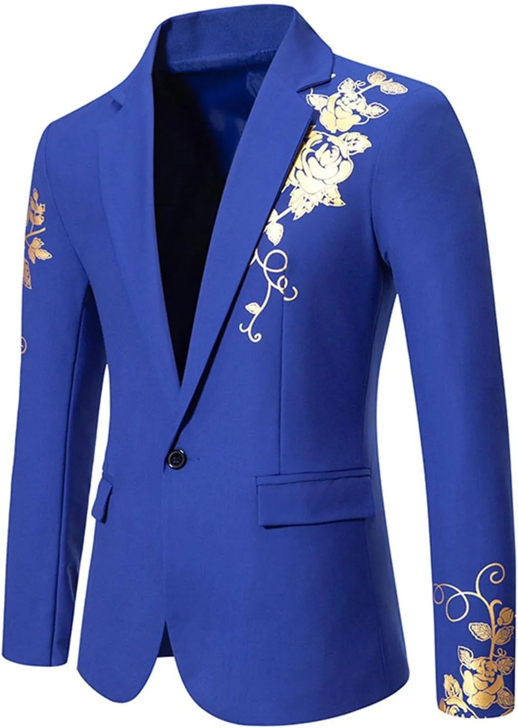 Mens Floral Blazer Jacket Paisley Shawl Lapel Golden Rose Pattern Suit Dinner Party Prom Wedding Tuxedo Sport Coats