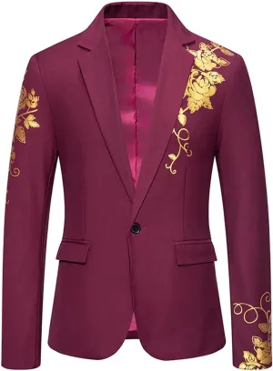 Mens Floral Blazer Jacket Paisley Shawl Lapel Golden Rose Pattern Suit Dinner Party Prom Wedding Tuxedo Sport Coats
