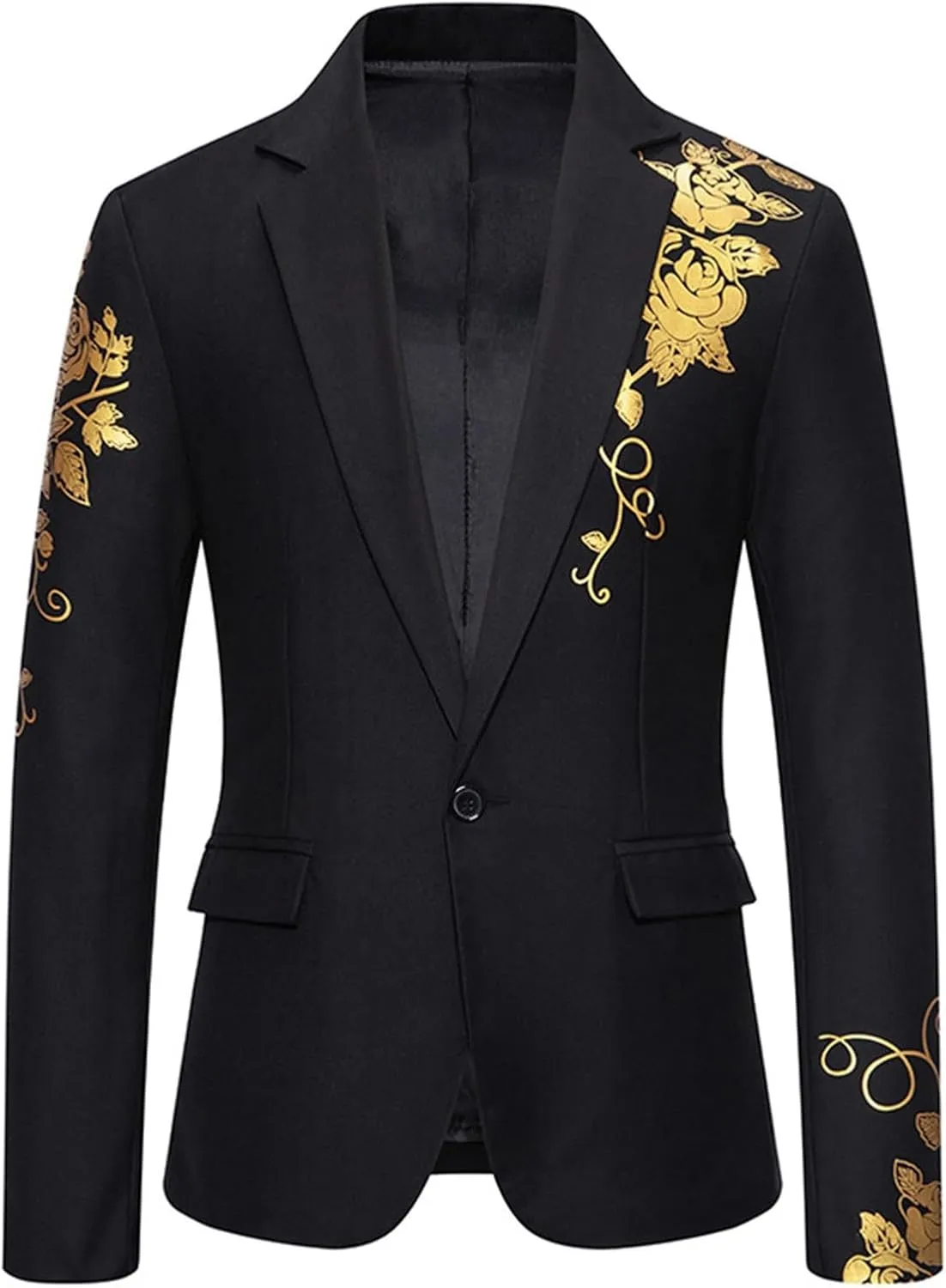 Mens Floral Blazer Jacket Paisley Shawl Lapel Golden Rose Pattern Suit Dinner Party Prom Wedding Tuxedo Sport Coats