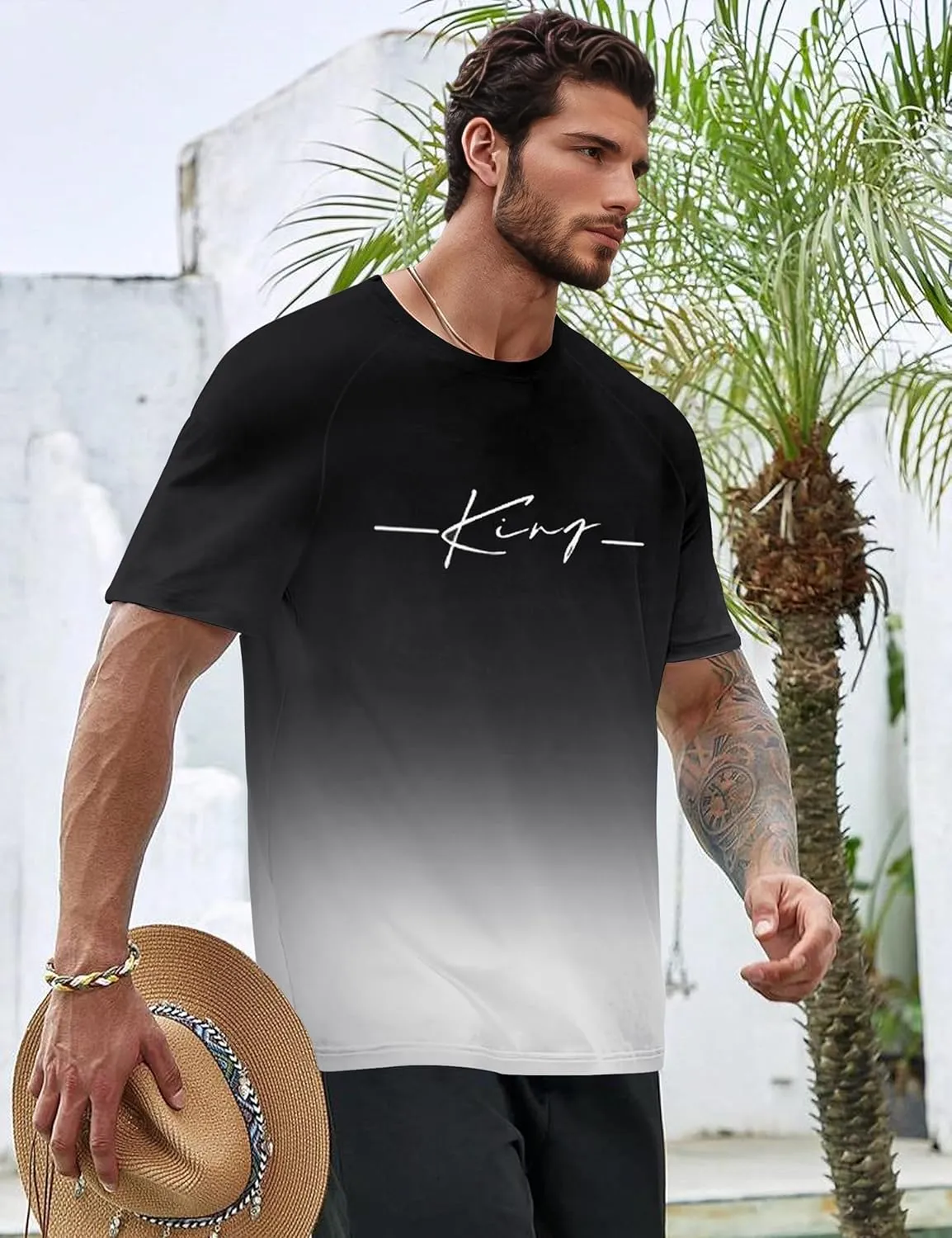 Mens Graphic T-Shirts Fashion Crew Neck Tshirts Gym Muscle Athletic Workout Summer Tee Shirt Top for Man