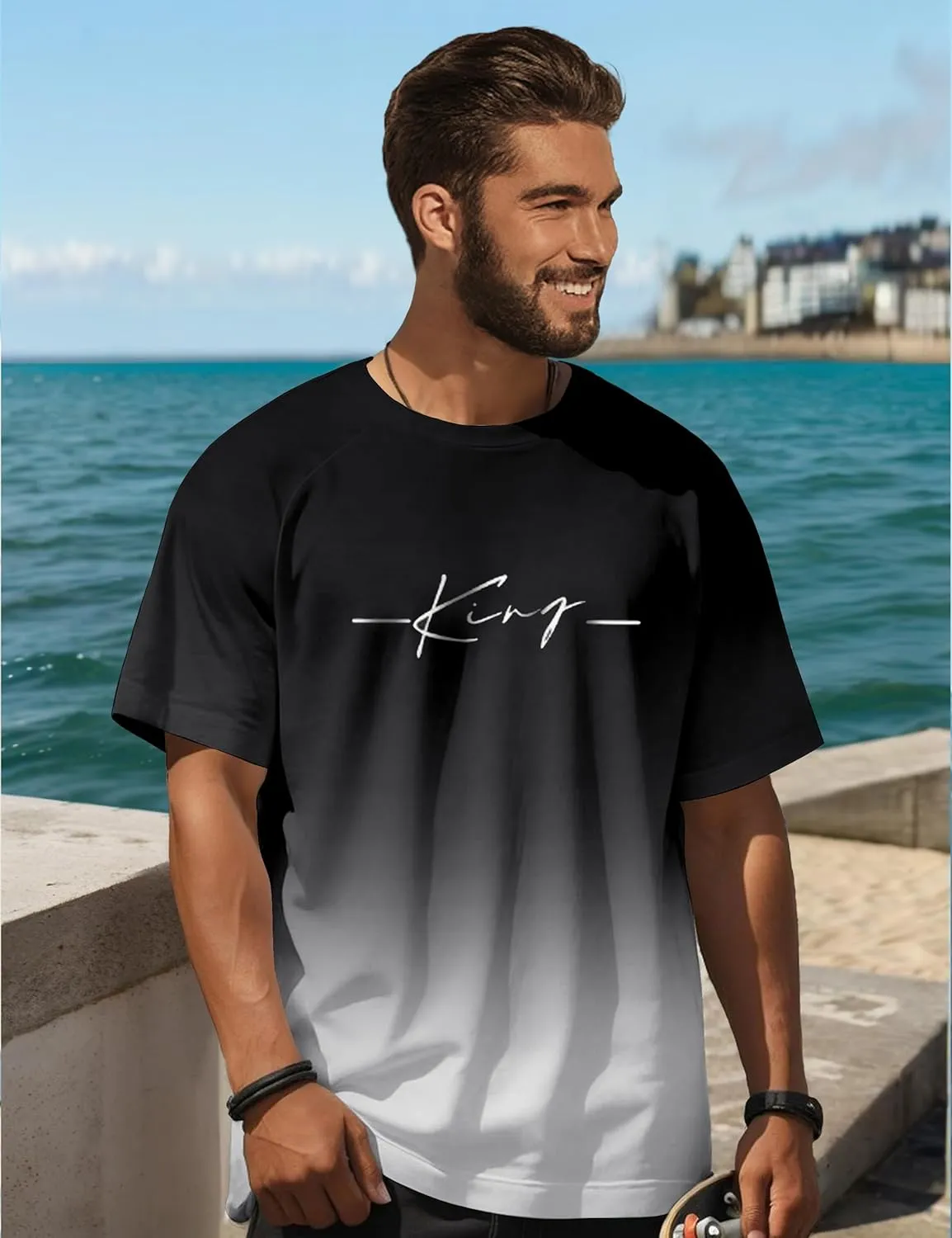 Mens Graphic T-Shirts Fashion Crew Neck Tshirts Gym Muscle Athletic Workout Summer Tee Shirt Top for Man