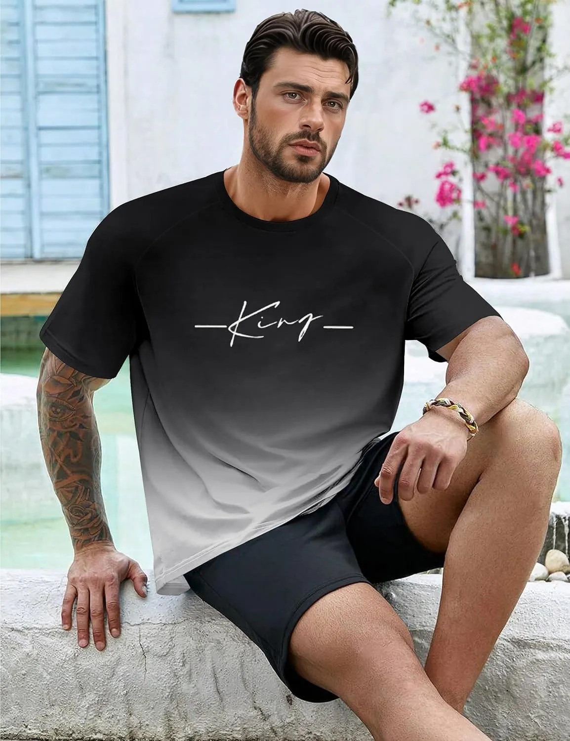 Mens Graphic T-Shirts Fashion Crew Neck Tshirts Gym Muscle Athletic Workout Summer Tee Shirt Top for Man