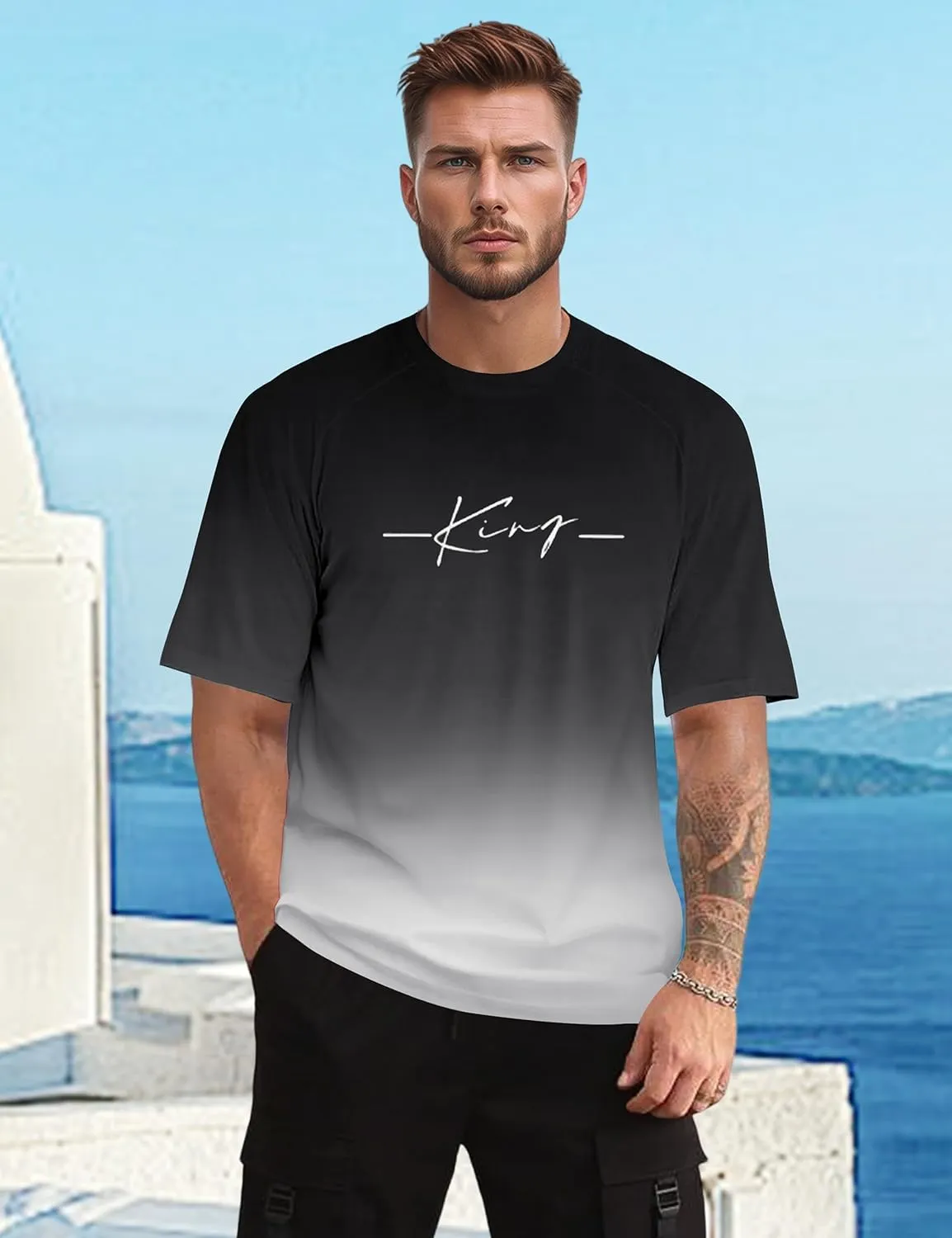 Mens Graphic T-Shirts Fashion Crew Neck Tshirts Gym Muscle Athletic Workout Summer Tee Shirt Top for Man