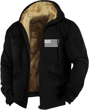 Men's Insulated Flannel Jacket Fleece Lined Plaid Coat Full Zip Up Hoodie Winter Outwear