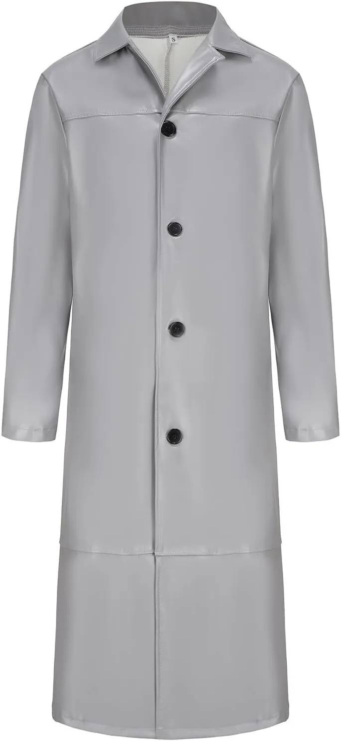 Mens Leather Trench Coat Full Length Black Classic Faux Leather Long Coat Fall & Winter Fashion Outwear Clothes 2024