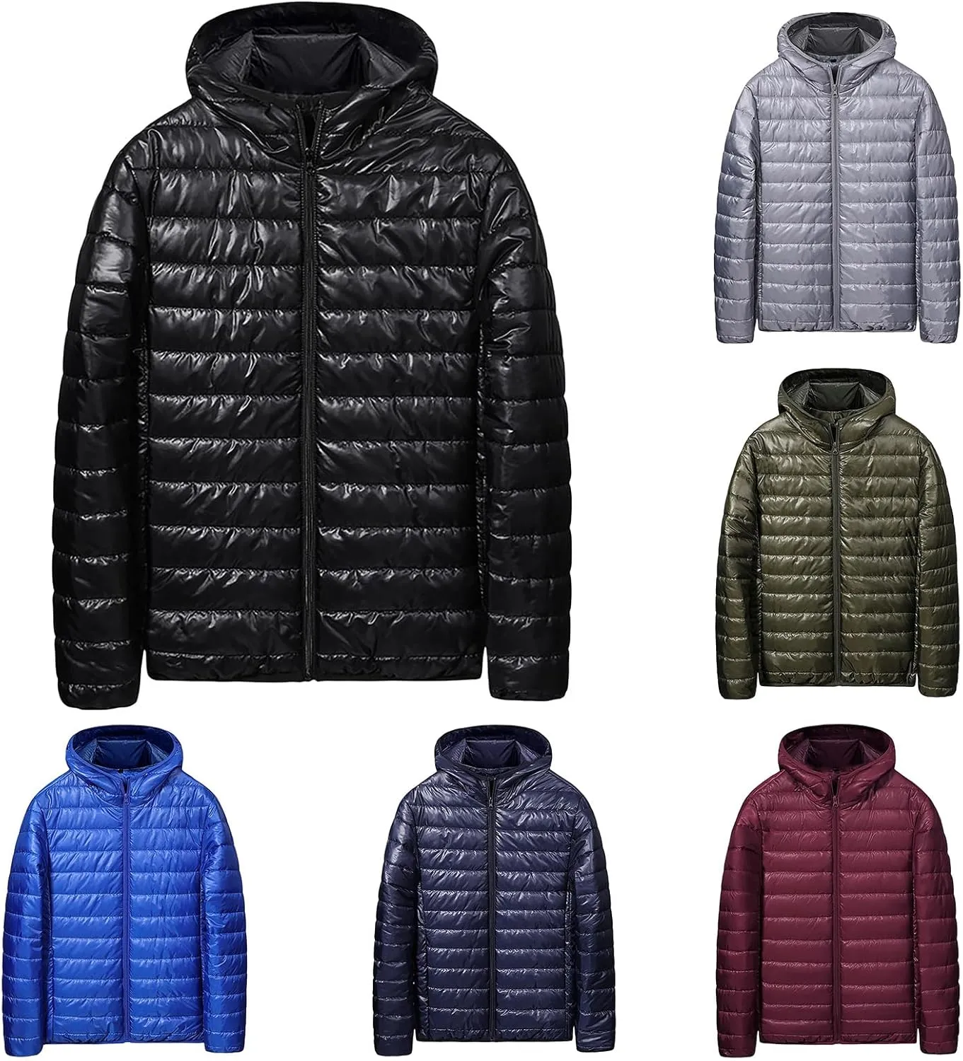 Men's Lightweight Quilted Jacket Hooded Casual Fashion Bread Coat Cotton-Padded Jacket Outwear