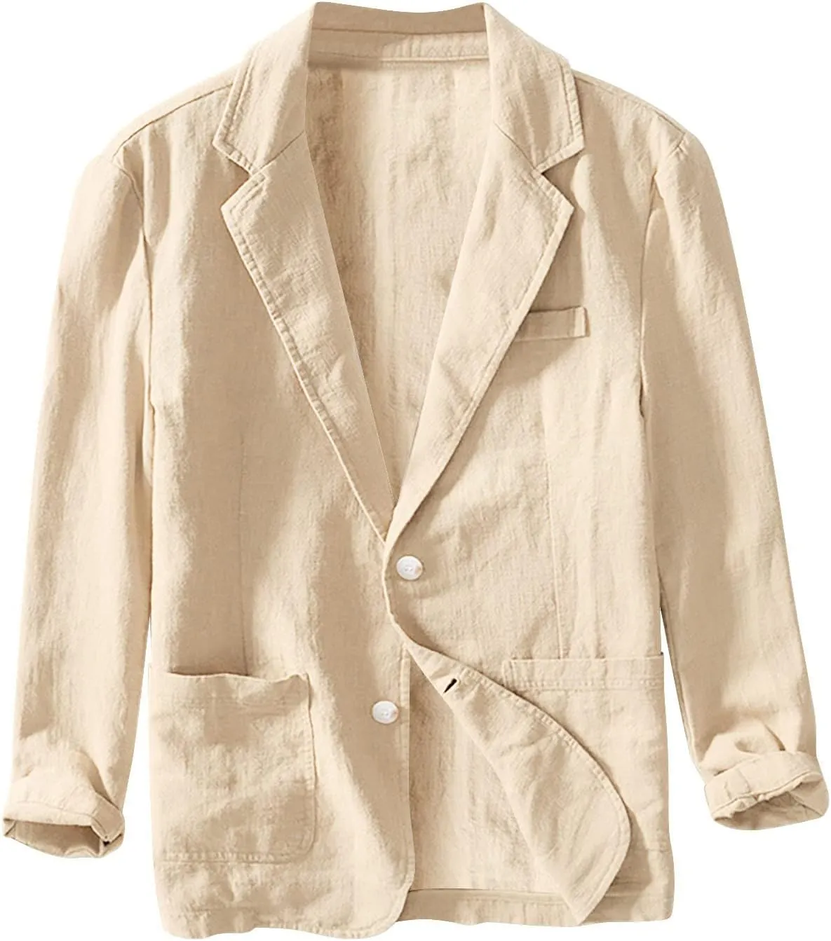 Men's Linen Business Suits Jacket Casual Loose Fitting Lightweight Fashion Solid Color Single Breasted Sport Coat