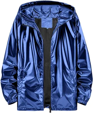 Men's Metallic Jacket Hooded Jackets Lightweight Zip Up Fashion Coat Shiny Party Club Coat with Pockets