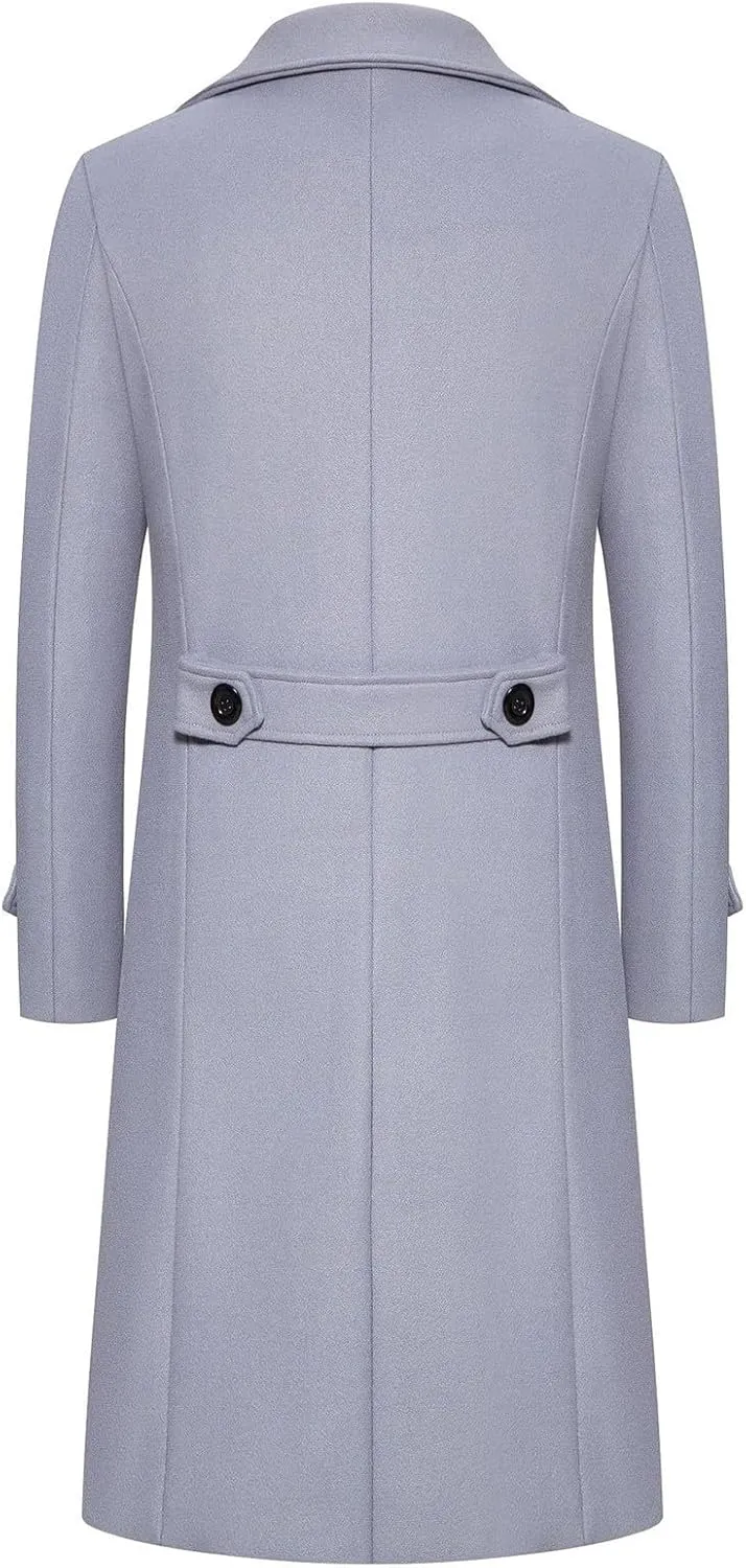 Men's Notched Collar Wool Blend Pea Coat Winter Single Breasted Classic Overcoat with Pockets