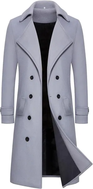 Men's Notched Collar Wool Blend Pea Coat Winter Single Breasted Classic Overcoat with Pockets