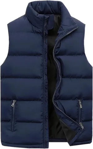 Men's Outdoor Casual Stand Collar Vest Quilted Jacket Thickened Vest Warm Padded Coat Sleeveless Cotton Vest