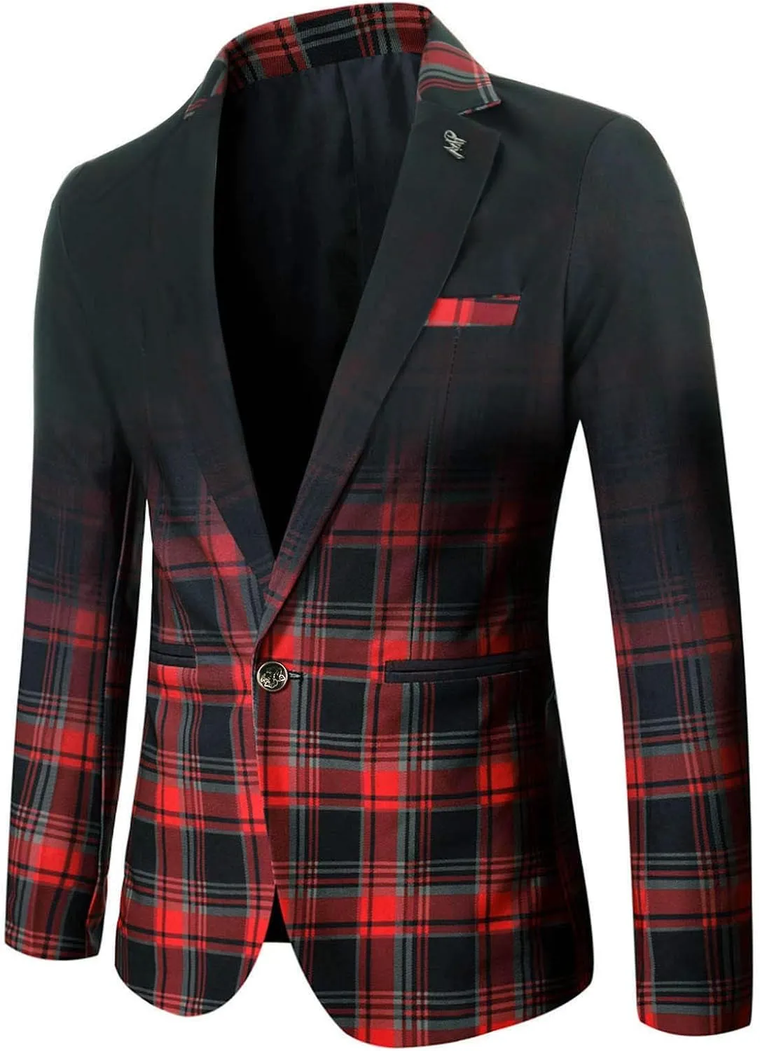 Mens Plaid Blazer Sports Coat Casual Slim Fit Checkered Blazer Fashion Notched Lapel One Button Suit Jacket for Men