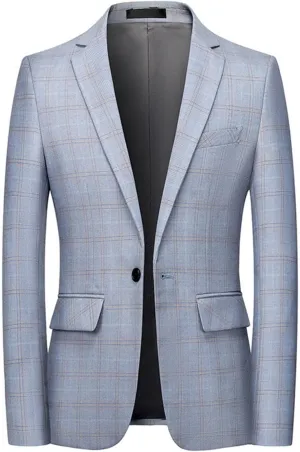 Mens Plaid Stripe Single Breasted Suit Jackets Casual Notched Lapel One Button Sport Coat Blazer for Party Dance