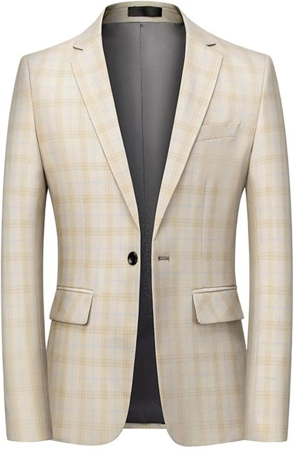 Mens Plaid Stripe Single Breasted Suit Jackets Casual Notched Lapel One Button Sport Coat Blazer for Party Dance