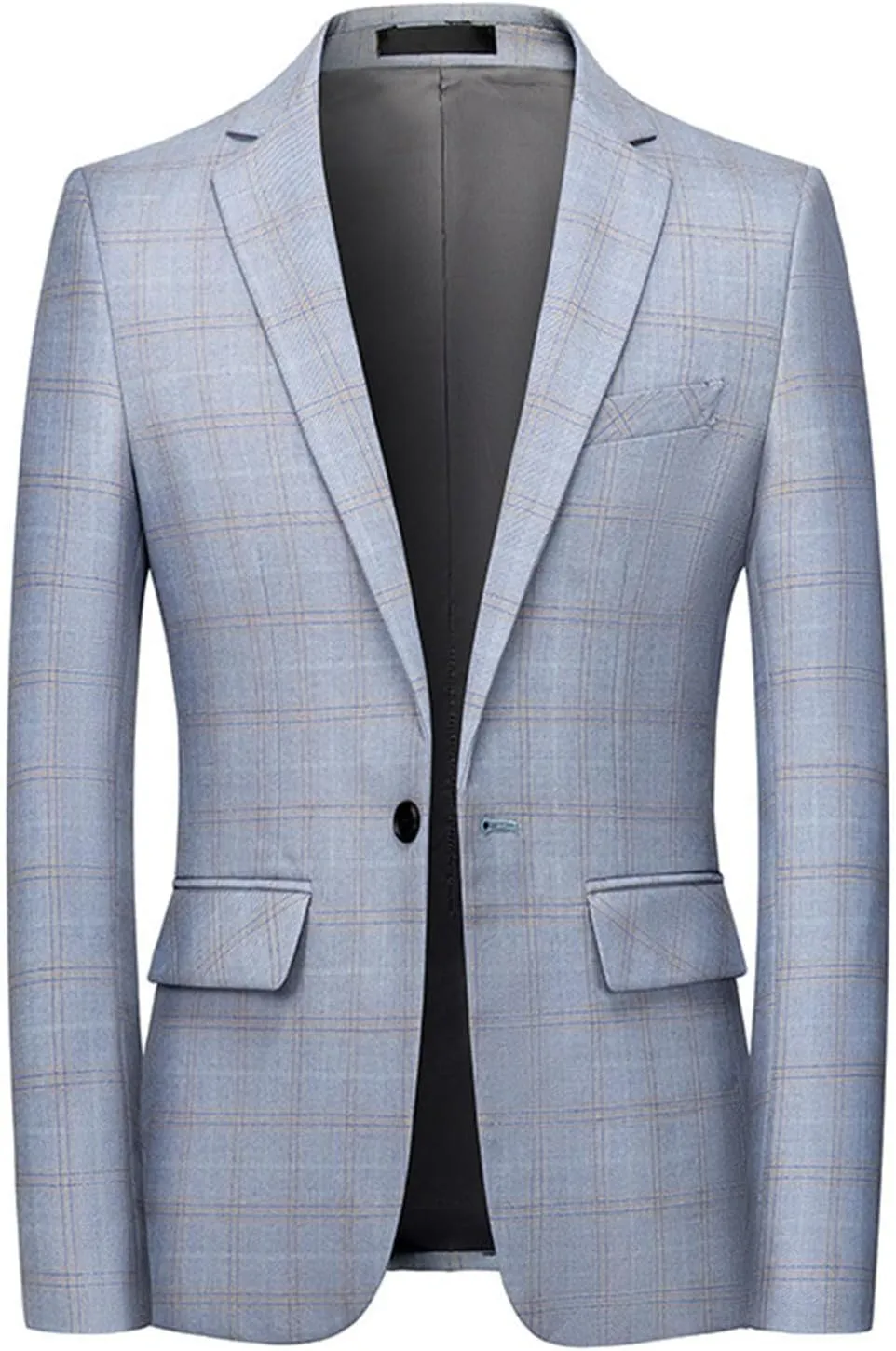 Mens Plaid Stripe Single Breasted Suit Jackets Casual Notched Lapel One Button Sport Coat Blazer for Party Dance