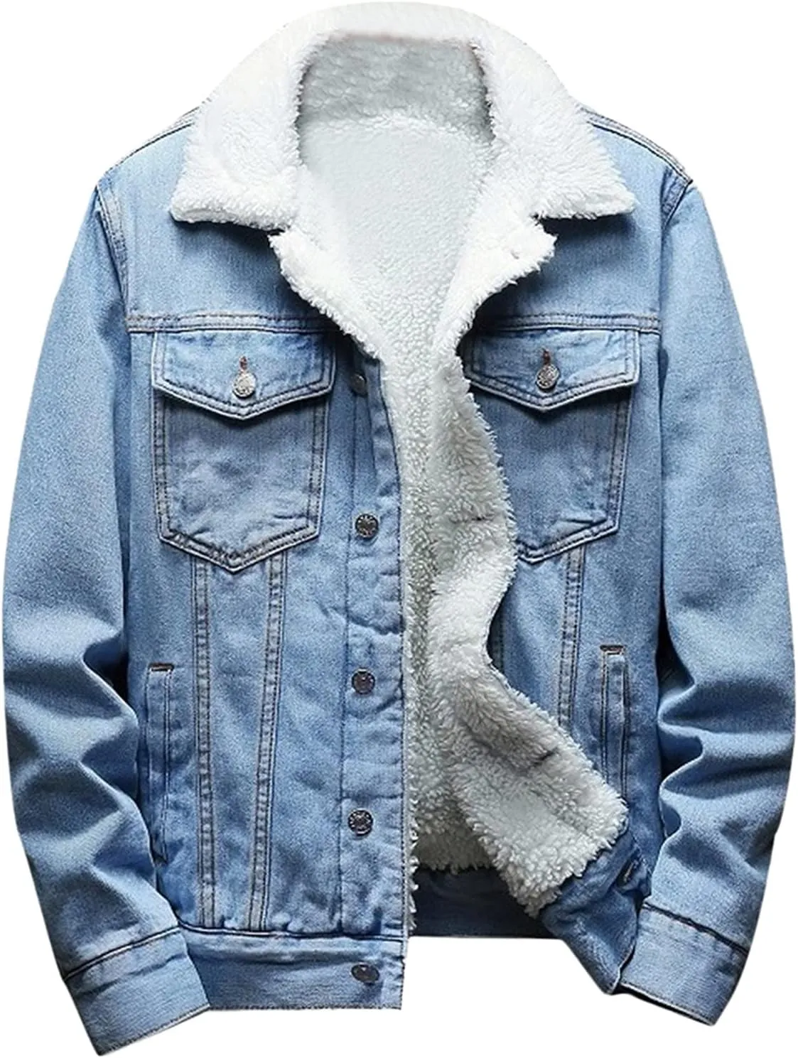 Men's Sherpa Fleece Lined Denim Jacket Warm Winter Trucker Jacket Cowboy Jean Jacket Thicken Faux Fur Jacket Coats