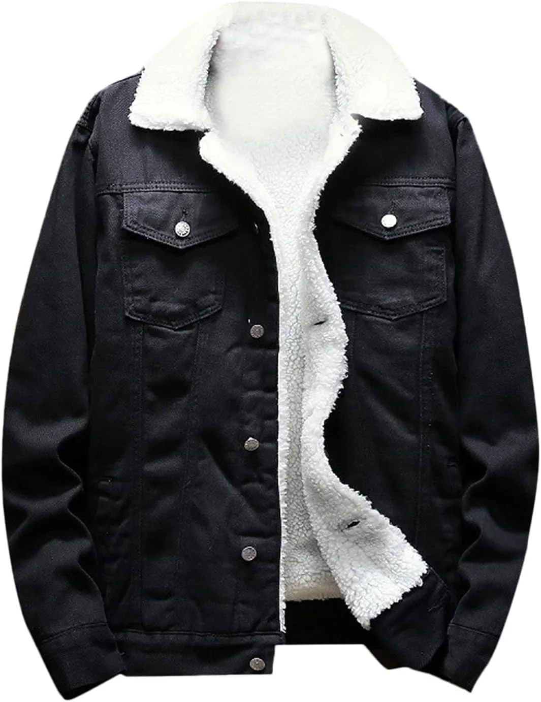 Men's Sherpa Fleece Lined Denim Jacket Warm Winter Trucker Jacket Cowboy Jean Jacket Thicken Faux Fur Jacket Coats