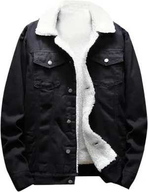 Men's Sherpa Fleece Lined Denim Jacket Warm Winter Trucker Jacket Cowboy Jean Jacket Thicken Faux Fur Jacket Coats