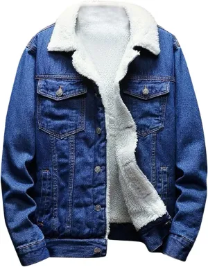 Men's Sherpa Fleece Lined Denim Jacket Warm Winter Trucker Jacket Cowboy Jean Jacket Thicken Faux Fur Jacket Coats