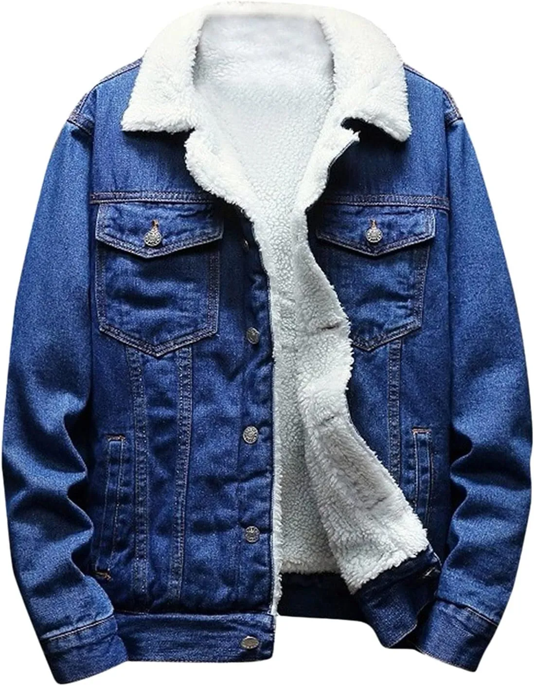 Men's Sherpa Fleece Lined Denim Jacket Warm Winter Trucker Jacket Cowboy Jean Jacket Thicken Faux Fur Jacket Coats