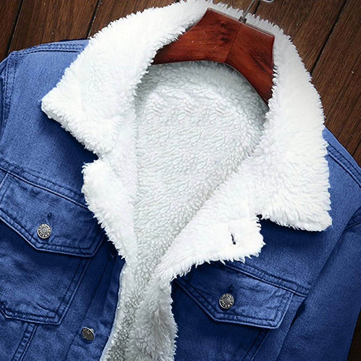 Men's Sherpa Fleece Lined Denim Jacket Warm Winter Trucker Jacket Cowboy Jean Jacket Thicken Faux Fur Jacket Coats