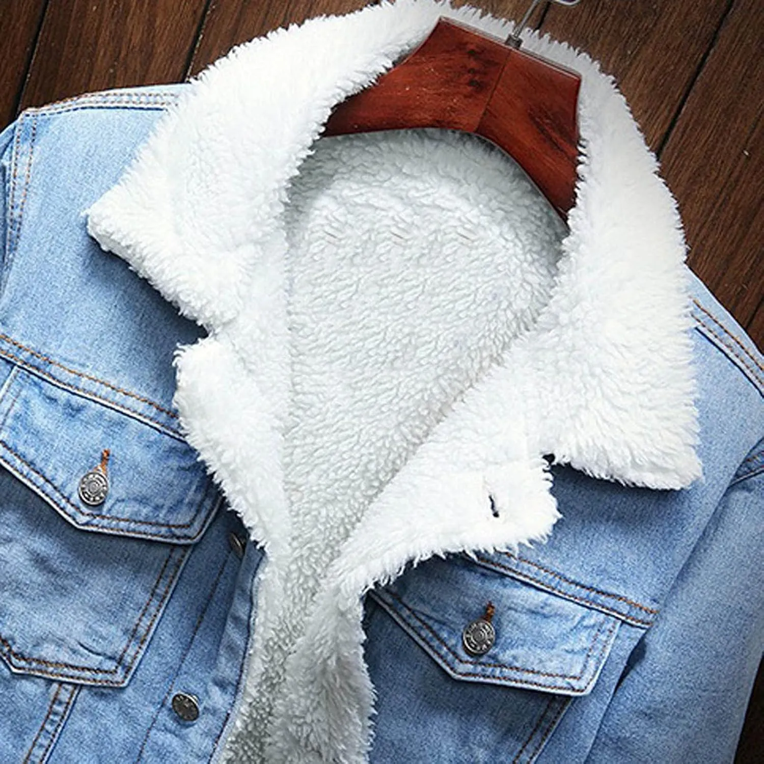 Men's Sherpa Fleece Lined Denim Jacket Warm Winter Trucker Jacket Cowboy Jean Jacket Thicken Faux Fur Jacket Coats