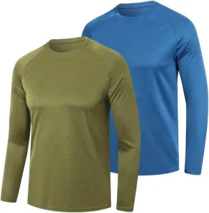 Men's Shirts Long Sleeve Workout T Shirts Sun Protection Quick Dry Fit Athletic Fishing Running Tee Tops 2 Pack
