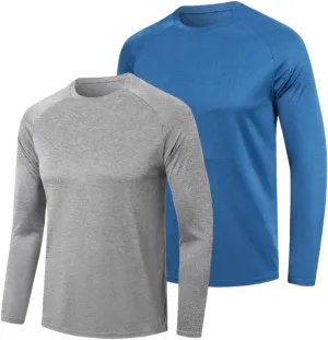 Men's Shirts Long Sleeve Workout T Shirts Sun Protection Quick Dry Fit Athletic Fishing Running Tee Tops 2 Pack