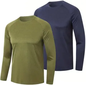 Men's Shirts Long Sleeve Workout T Shirts Sun Protection Quick Dry Fit Athletic Fishing Running Tee Tops 2 Pack