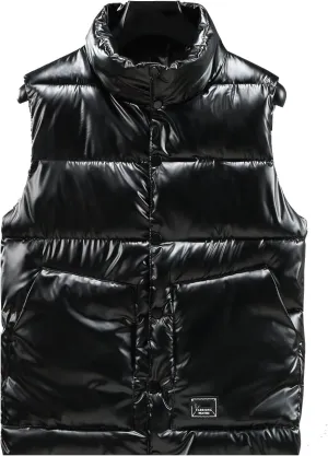 Men's Sleeveless Down Vest Gilet Shiny Punk Coat Cotton Padded Puffer Vest Jacket, Winter Warm Vest Coat for Men