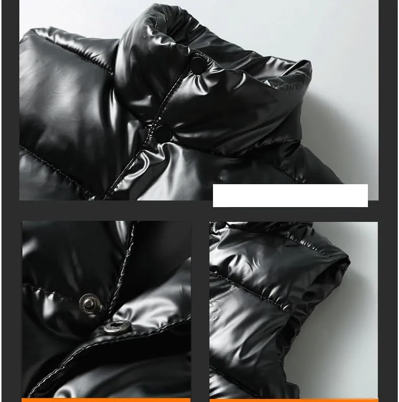 Men's Sleeveless Down Vest Gilet Shiny Punk Coat Cotton Padded Puffer Vest Jacket, Winter Warm Vest Coat for Men
