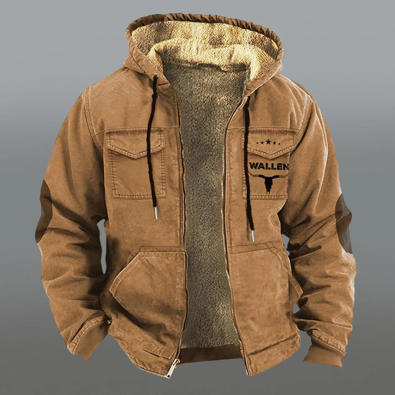 Men's Thermal Hooded Puffer Jacket Winter Coats Western Cowboy 3D Printed Hooded Brown Men's Winter Jacket with Hood