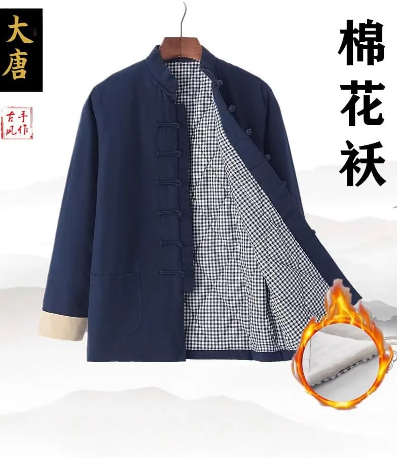 Men's Thickened Cotton Padded Jacket Outerwear - Tang Suit Button-Up Cotton Padded Coat