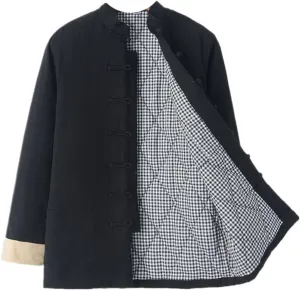Men's Thickened Cotton Padded Jacket Outerwear - Tang Suit Button-Up Cotton Padded Coat