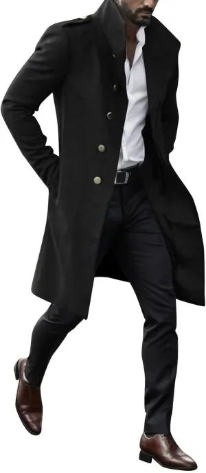 Mens Trench Coat Plus Size 2023 Winter Warm Notched Lapel Single Breasted Blazers Long Peacoat Overcoat Stylish Suit Jackets