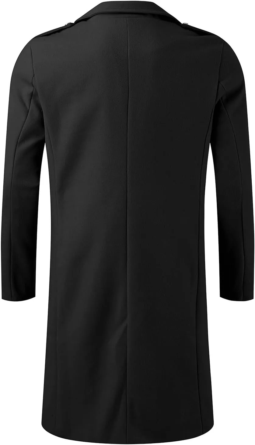Mens Trench Coat Plus Size 2023 Winter Warm Notched Lapel Single Breasted Blazers Long Peacoat Overcoat Stylish Suit Jackets