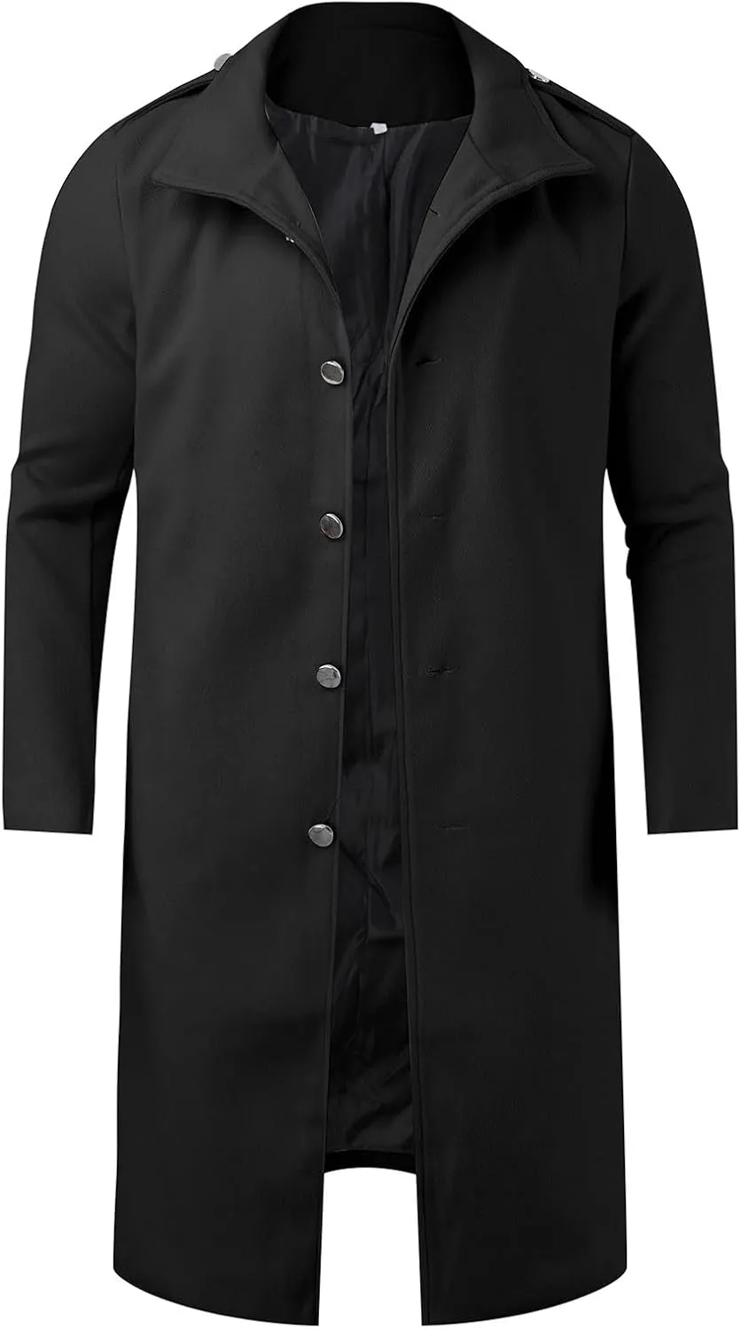 Mens Trench Coat Plus Size 2023 Winter Warm Notched Lapel Single Breasted Blazers Long Peacoat Overcoat Stylish Suit Jackets