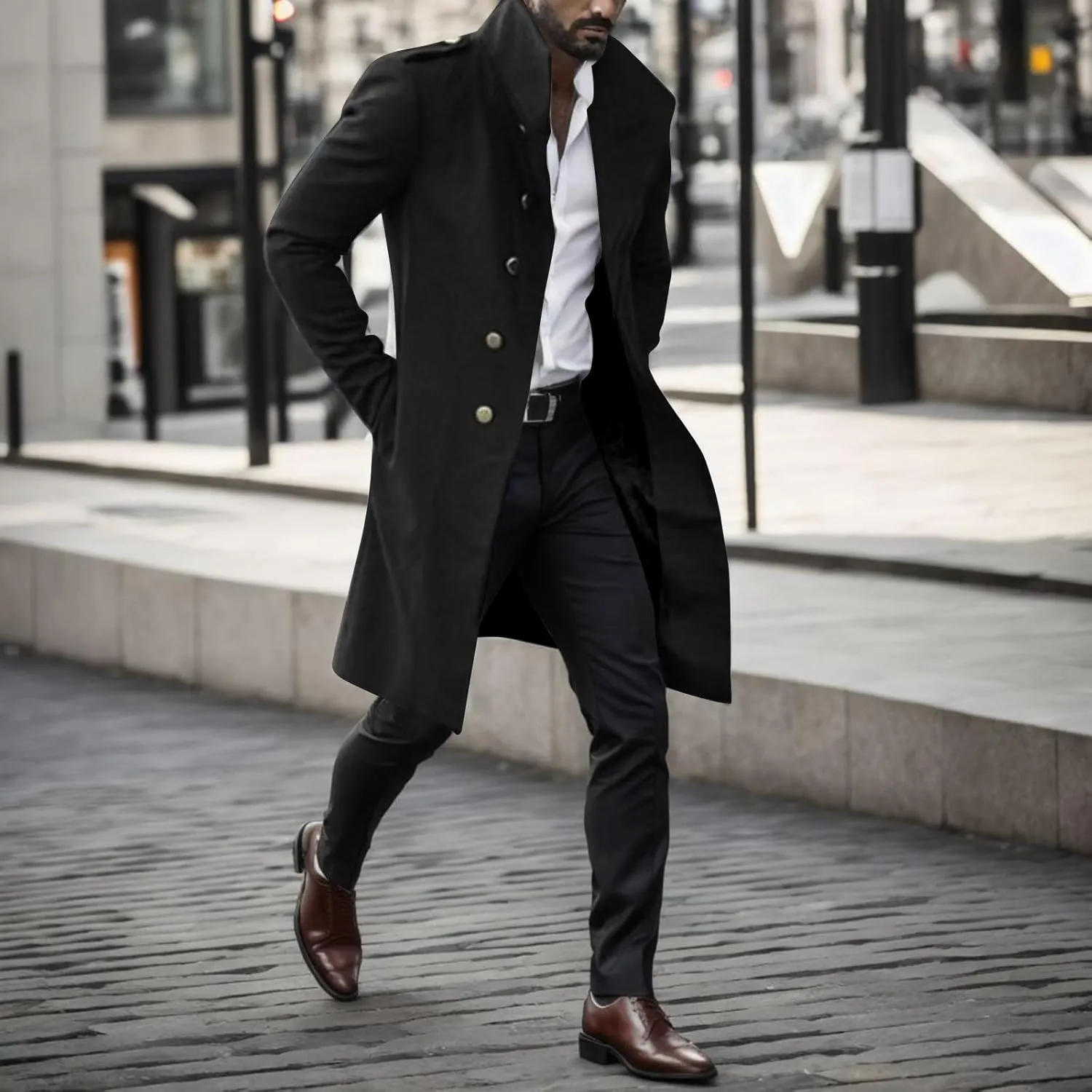 Mens Trench Coat Plus Size 2023 Winter Warm Notched Lapel Single Breasted Blazers Long Peacoat Overcoat Stylish Suit Jackets