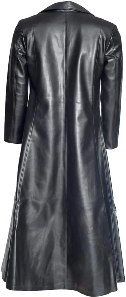Mens Vintage Classic WW2 Officer Military Uniform Black Leather Trench Coat Jacket Long Trench Coat Motorcycle Jakcet