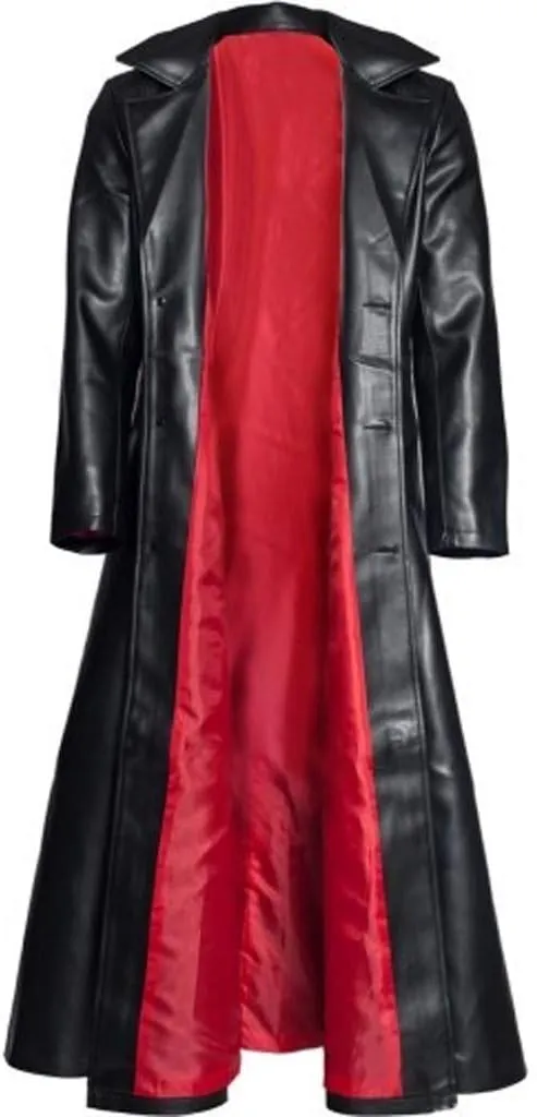 Mens Vintage Classic WW2 Officer Military Uniform Black Leather Trench Coat Jacket Long Trench Coat Motorcycle Jakcet