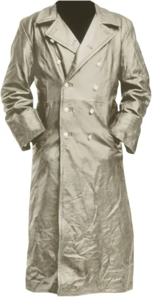 Mens Vintage German Classic WW2 Officer Military Uniform Black Leather Trench Coat, Long Motorcycle Jacket
