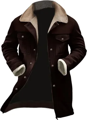Men's Vintage Suede Jackets Fashion Plush Collar Western Cowboy Coats Distressed Faux Leather Motorcycle Jackets