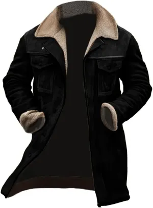 Men's Western Vintage Suede Lamb Fleece Jacket Sherpa Multi Pocket Button Outdoor Coat Warm Retro Top 2024