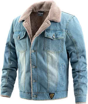 Men's Winter Coat: Fleece Lined Denim Jacket with Pockets, Big & Tall Sizes, Multicoloured
