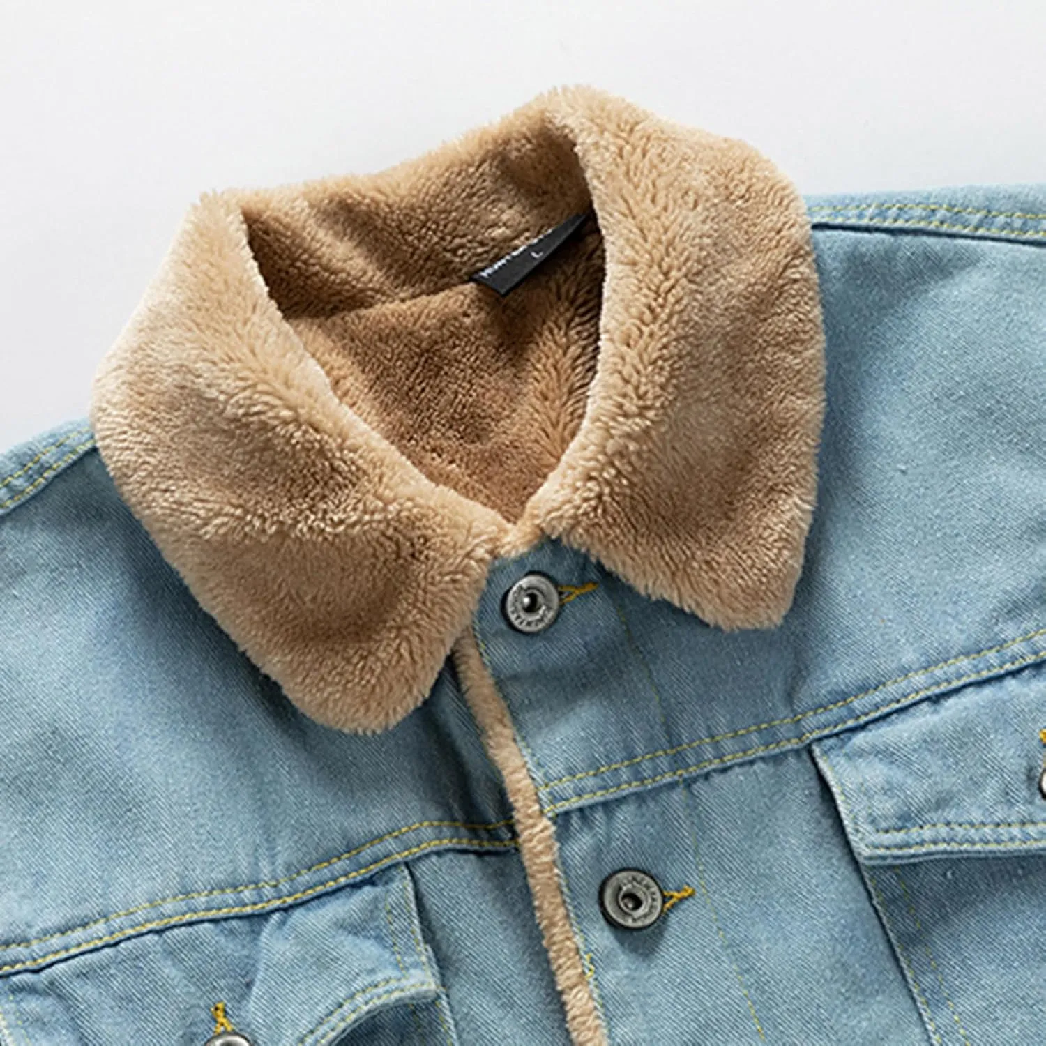 Men's Winter Coat: Fleece Lined Denim Jacket with Pockets, Big & Tall Sizes, Multicoloured