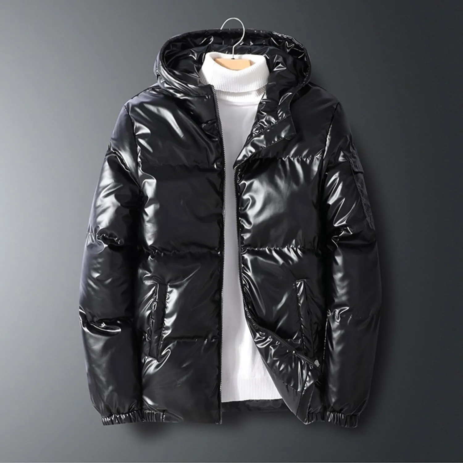 Men's Winter Puffer Jacket Thicken Winter Coat Warm Padded Jacket with Hood Full Zip Up Quilted Packable Down Jackets