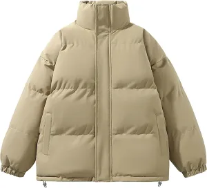 Men's Winter Warm Down Coats Stand Collar Puffer Jacket Cotton Padded Waterproof Outerwear with Pockets