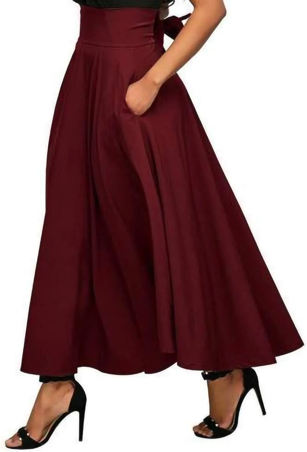 Midi Skirts for Women Trendy Long Maxi Skirt Dressy Casual Skirts Summer High Waisted A-Line Pleated Skirt with Pockets