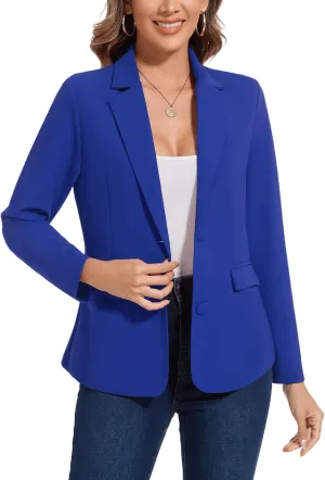 MINTLIMIT Womens Blazer Jacket Suit Notched Lapel Button Blazers Tailored Long Sleeve Jackets Coat Workwear(Blue 2XL)