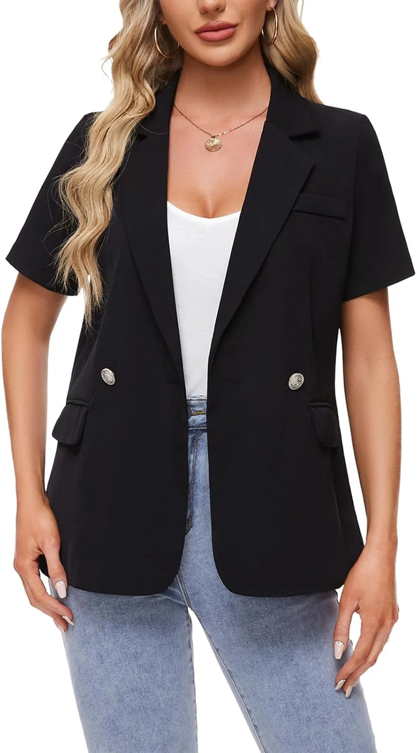 MINTLIMIT Womens Casual Blazer Short Sleeve Lapel Buttons Work Office Blazer Open Front Suit Jackets with Pockets